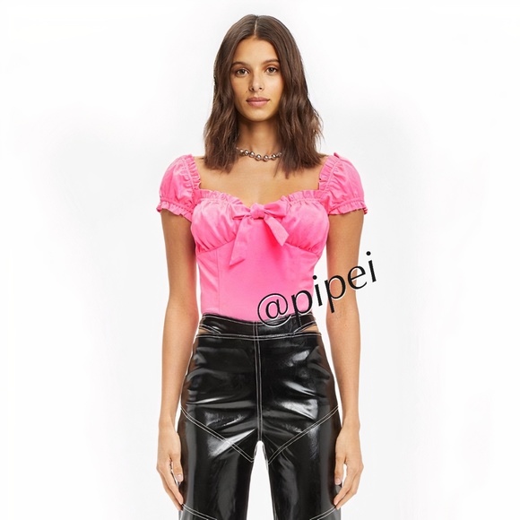 NWT I.M.GIA Naomi Crop Top Blouse in Neon Pink XS